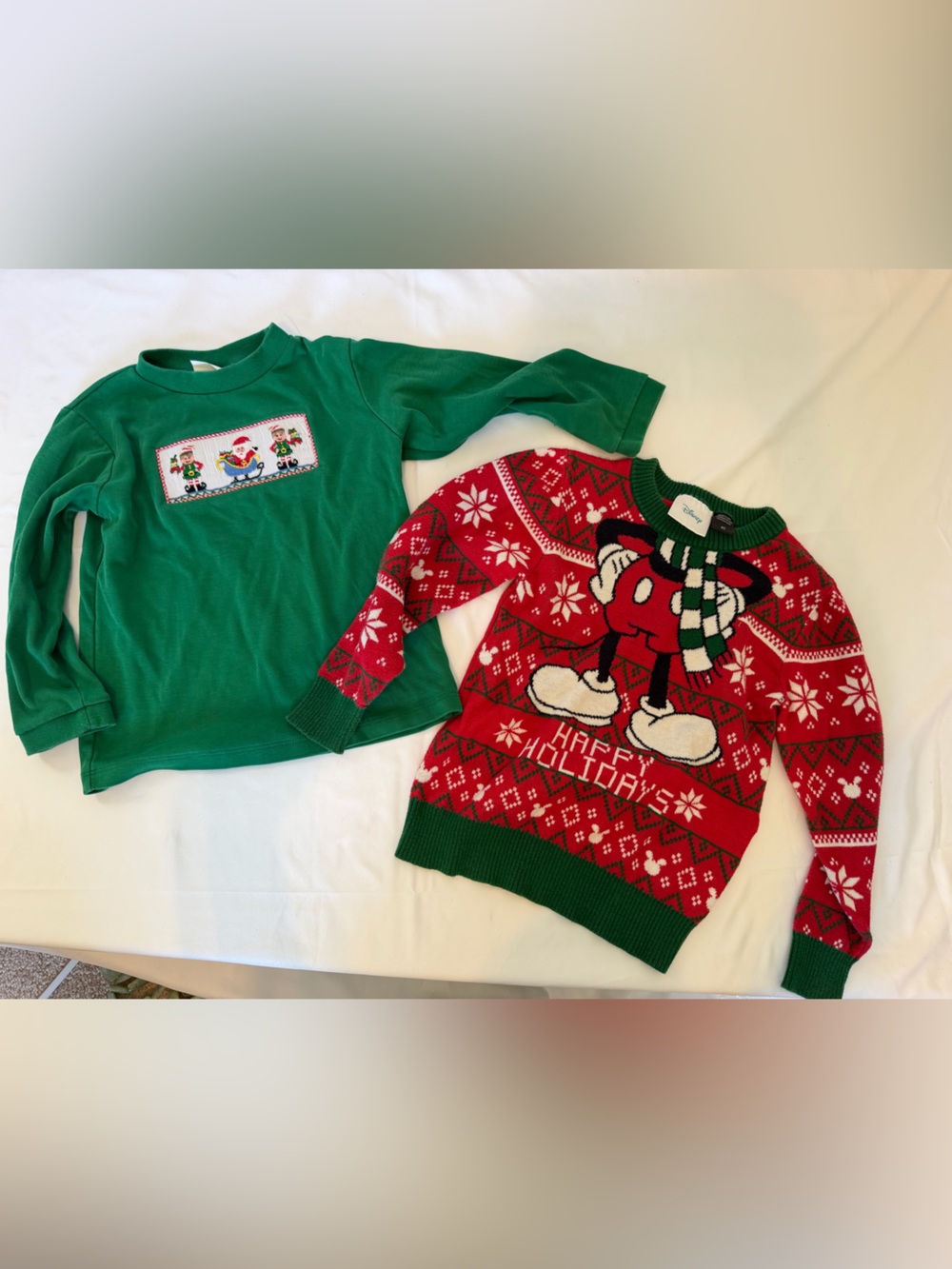 4T Top Bundle – Smocked by Stellybelly & Disney Mickey Holiday Sweater – EUC
